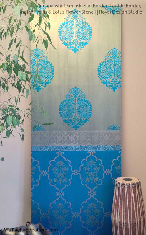 Annapakshi Indian Damask Wall Stencil - Reusable DIY Painting Template for Home Decor, Mandala Art, and Wall Murals | Perfect for Bedroom, Living Room, and Nursery Decoration