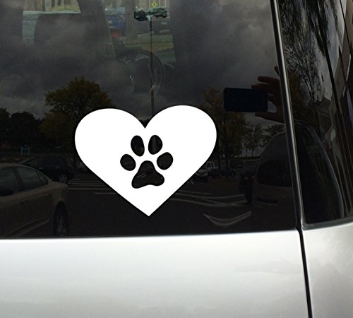 Veterinarian Office Animal Lovers Heart Dog Paw Vinyl Decal - 5 Inch White Car Window & Laptop Sticker for Pet Enthusiasts and Veterinary Professionals