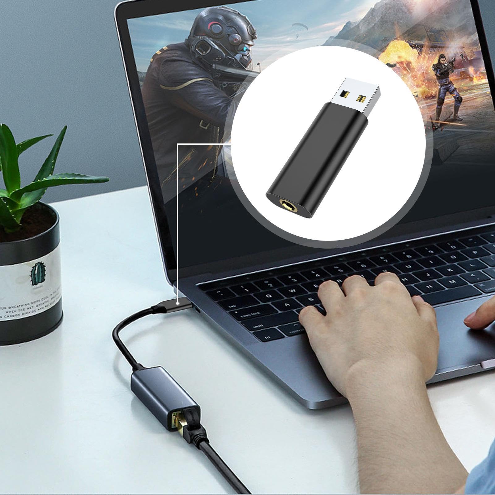 USB to 3.5mm Audio Jack Adapter - External Sound Card for Laptop & PC - Plug & Play USB Headphone Converter - Driver-Free USB Audio for Gaming, Streaming, Zoom Calls - Perfect for League of Legends, Discord, Online Classes & Work from Home Setup