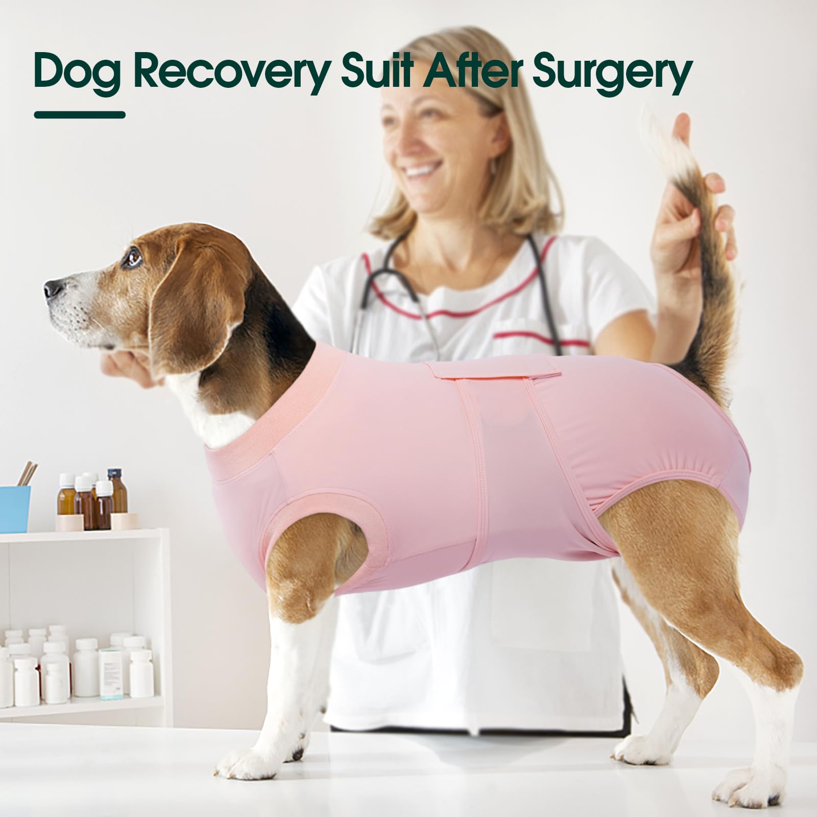 Kuoser Post-Surgery Dog Recovery Suit - Soft Breathable Surgical Onesie for Female & Male Dogs - Alternative to E-Collar & Cone - Anti-Licking Wound Protection - Pink - Perfect for Spay/Neuter Recovery & Hot Weather Cooling