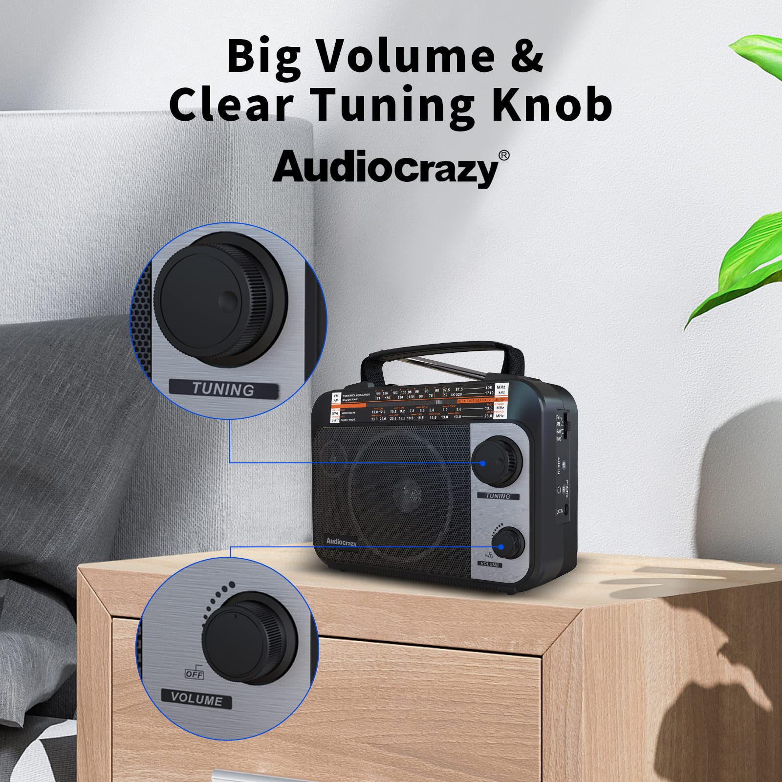 Best AM/FM/SW1-2 Multi-Band Radio with Big Speaker | AC/Battery Powered | Precise Tuning Knob | AUX Input & 3.5mm Headphone Jack | Perfect for Emergency Preparedness, Outdoor Camping & Home Use