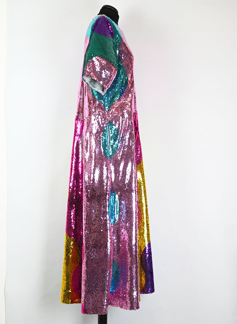 Mira Mikati Multicolor Sequin Long Dress Size 40 - Elegant Evening Gown for Parties, Weddings & Special Occasions