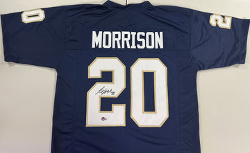 Benjamin Morrison Autographed Notre Dame Fighting Irish #20 Blue Football Jersey - Perfect for Game Day, Collectibles & Fan Gifts
