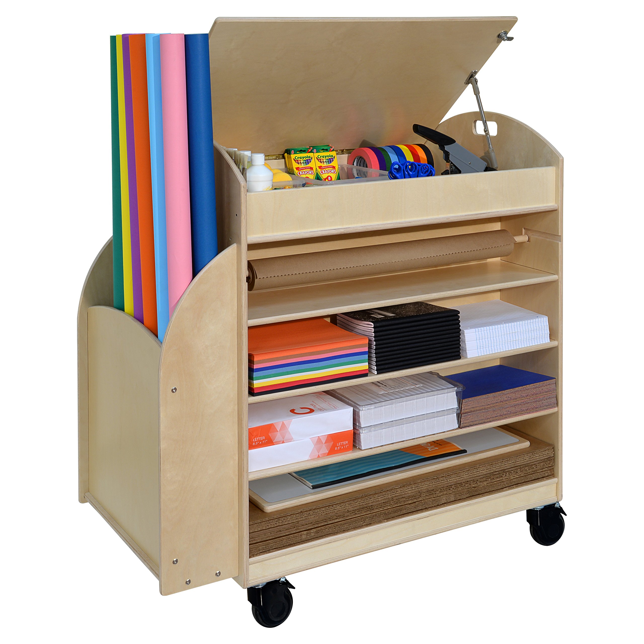 Wooden Maker's Cart with Storage - Natural Wood Craft Cart for DIY Projects, Art Supplies & Classroom Organization - Perfect for Artists, Teachers & Crafters
