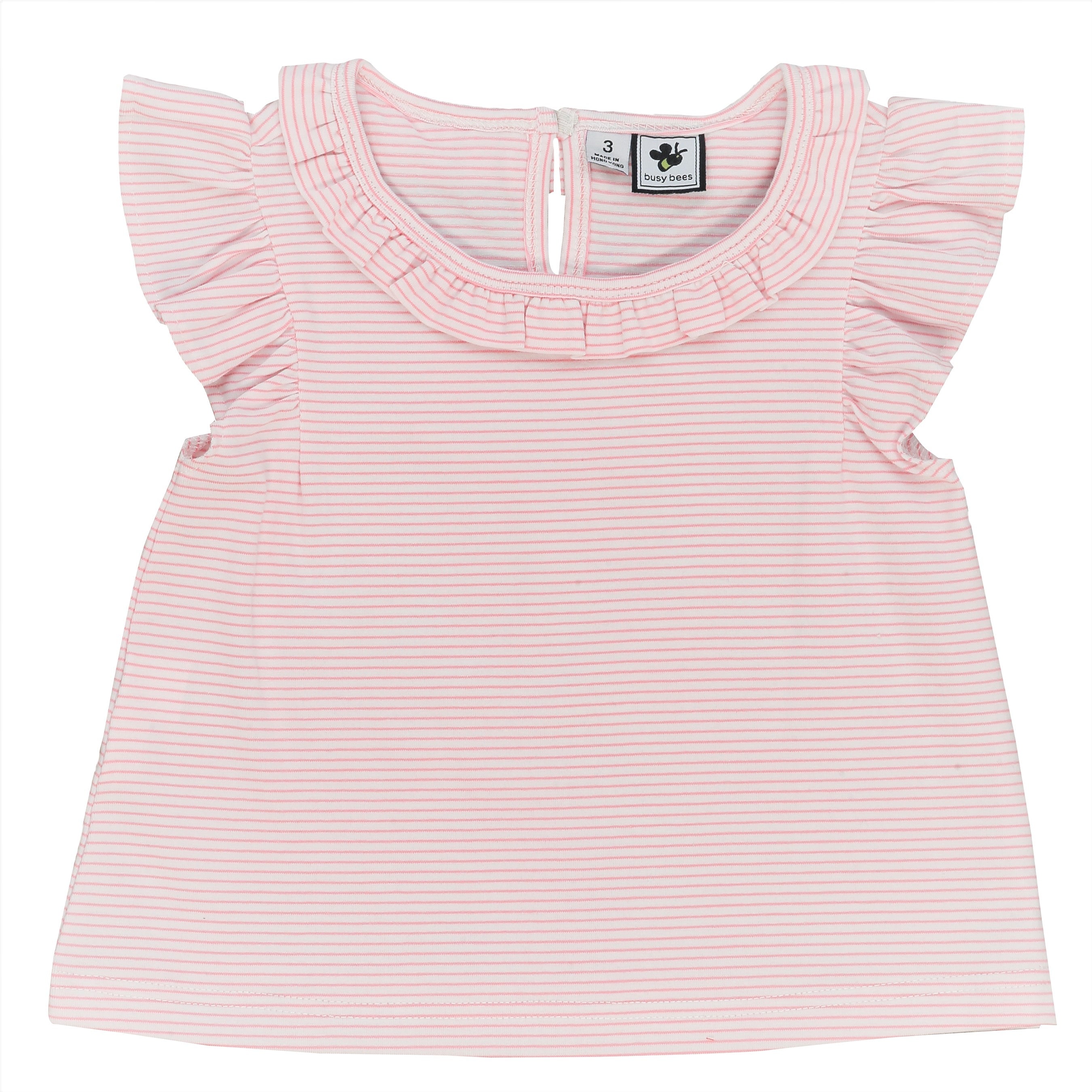Colette Ruffle Top Women's Blouse - Light Pink Striped Floral Print, Casual & Party Wear, Perfect for Dates, Office, and Summer Outfits