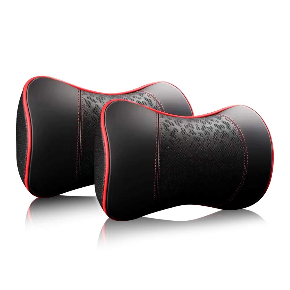 Memory Foam Car Neck Pillow - Cervical Support for Travel & Office (2-Pack, Red)