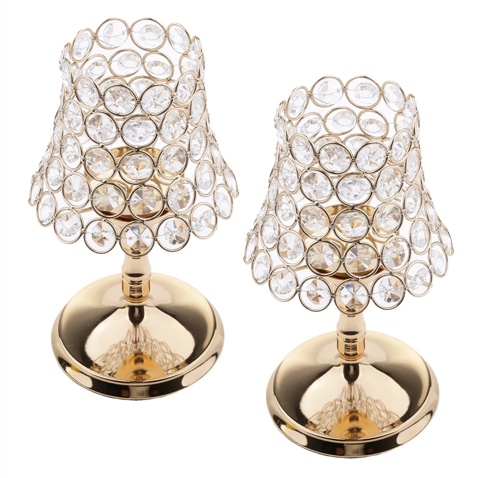 2-Pack Gold Pillar Desk Lamp & Crystal Votive Candle Holder Set - 22cm Height Wedding Centerpiece Decor for Table, Home, Party & Romantic Ambiance Lighting