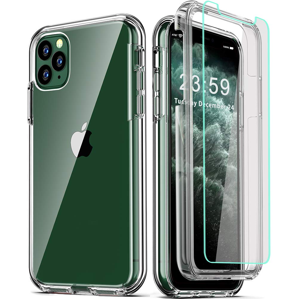 COOLQO iPhone 11 Pro Case 5.8 Inch - Clear 360 Full Body Protection with 2 Tempered Glass Screen Protectors | Military-Grade Shockproof Silicone Cover | Perfect for Outdoor Activities & Daily Use