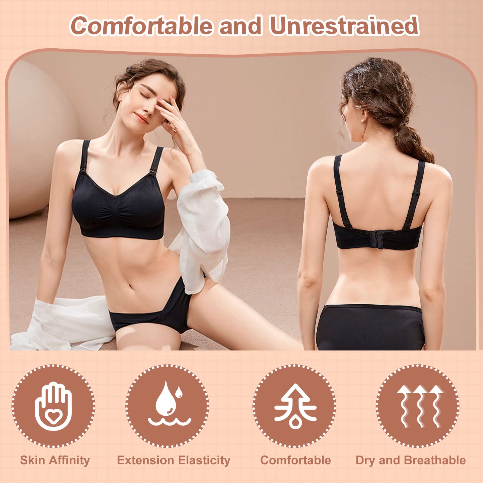 **JAMRID Comfortable Nursing Bras for Breastfeeding & Maternity - Wireless Sleep Bras with Pumping Access & Extra Extenders - Perfect for Nighttime Nursing & Postpartum Comfort**