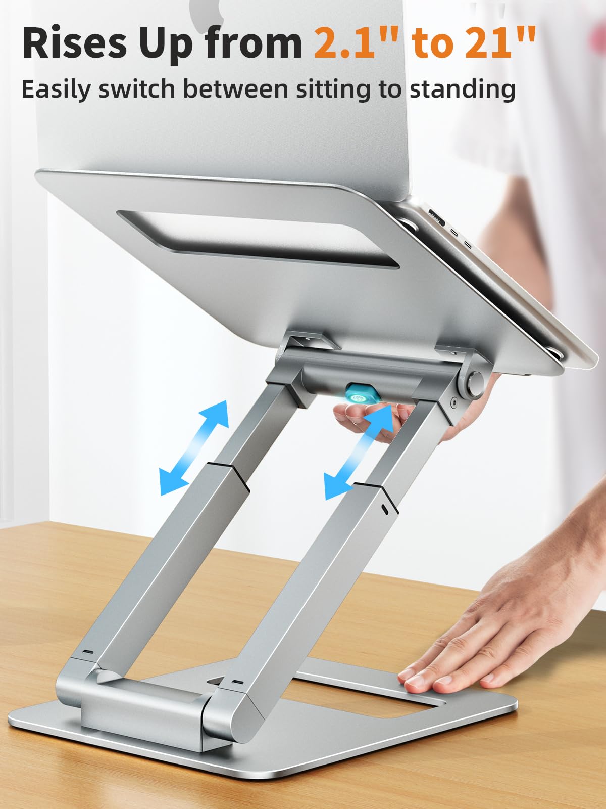 Adjustable Height Laptop Stand for Desk, Ergonomic Sit-Stand Computer Riser for Posture Support, Aluminum Laptop Holder for Spine Protection, Compatible with MacBook Pro & All 10-17