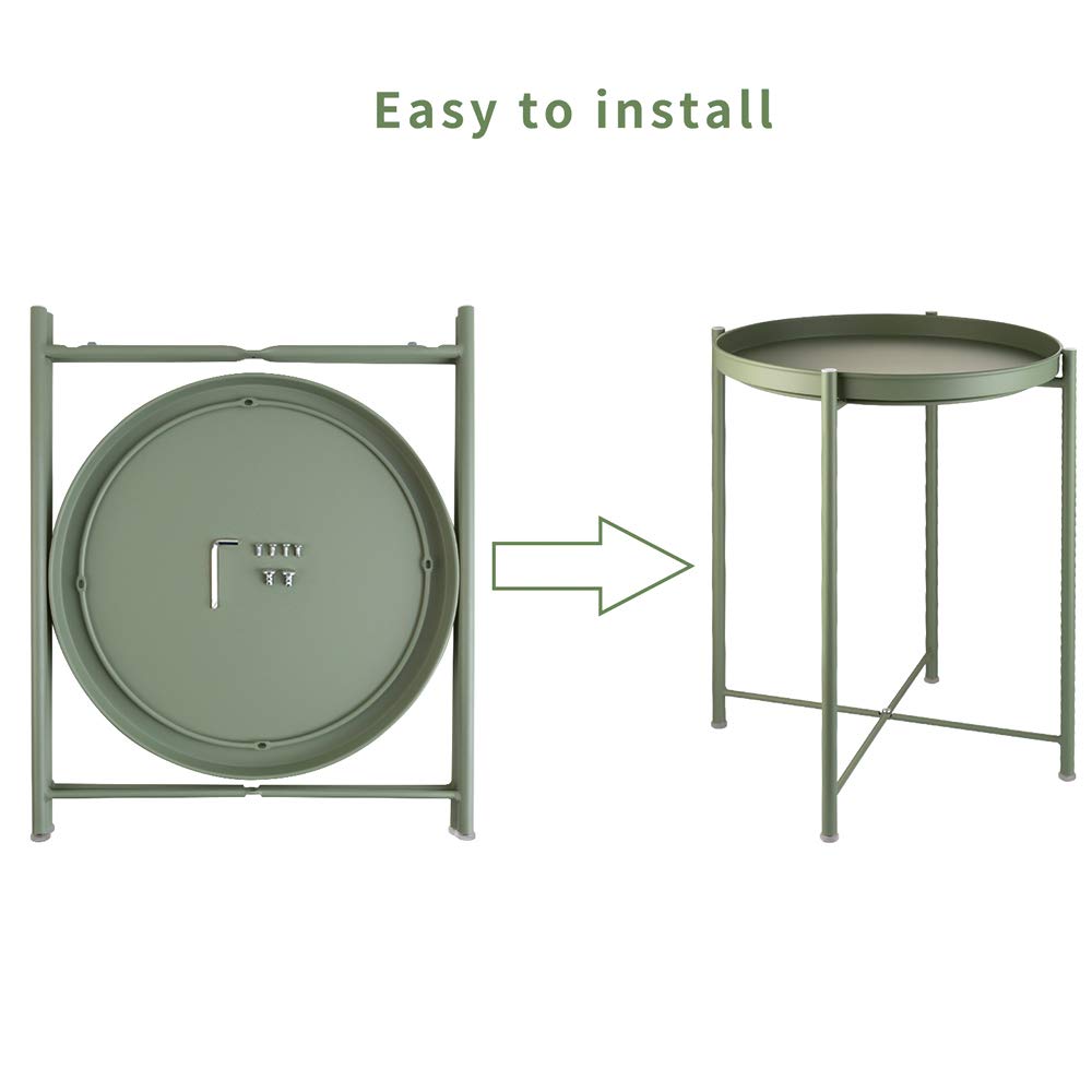 EKNITEY Small Side End Table - Metal Side Table with Removable Tray, Waterproof for Indoor & Outdoor Use - Perfect for Living Room, Bedroom, Balcony, Office, and Patio Decor
