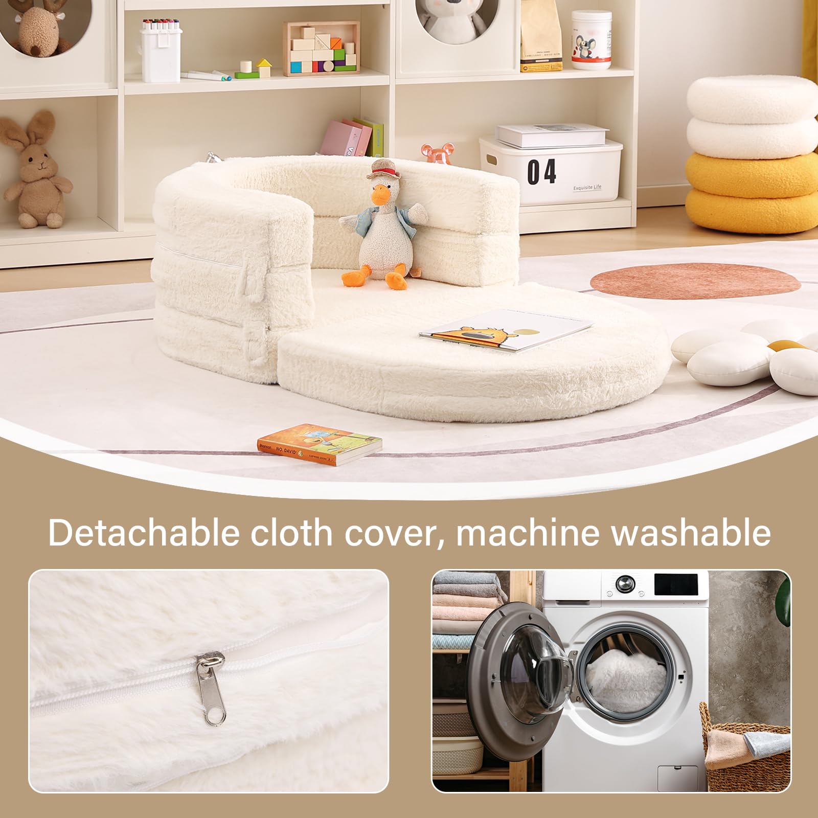 Tiita 3-in-1 Convertible Kids Sofa Bed - Plush Toddler Chair & Travel Bed with Washable Cover & Carrying Handle - Perfect for Nursery, Playroom & Travel - Gift for Boys & Girls (Ages 2-6)