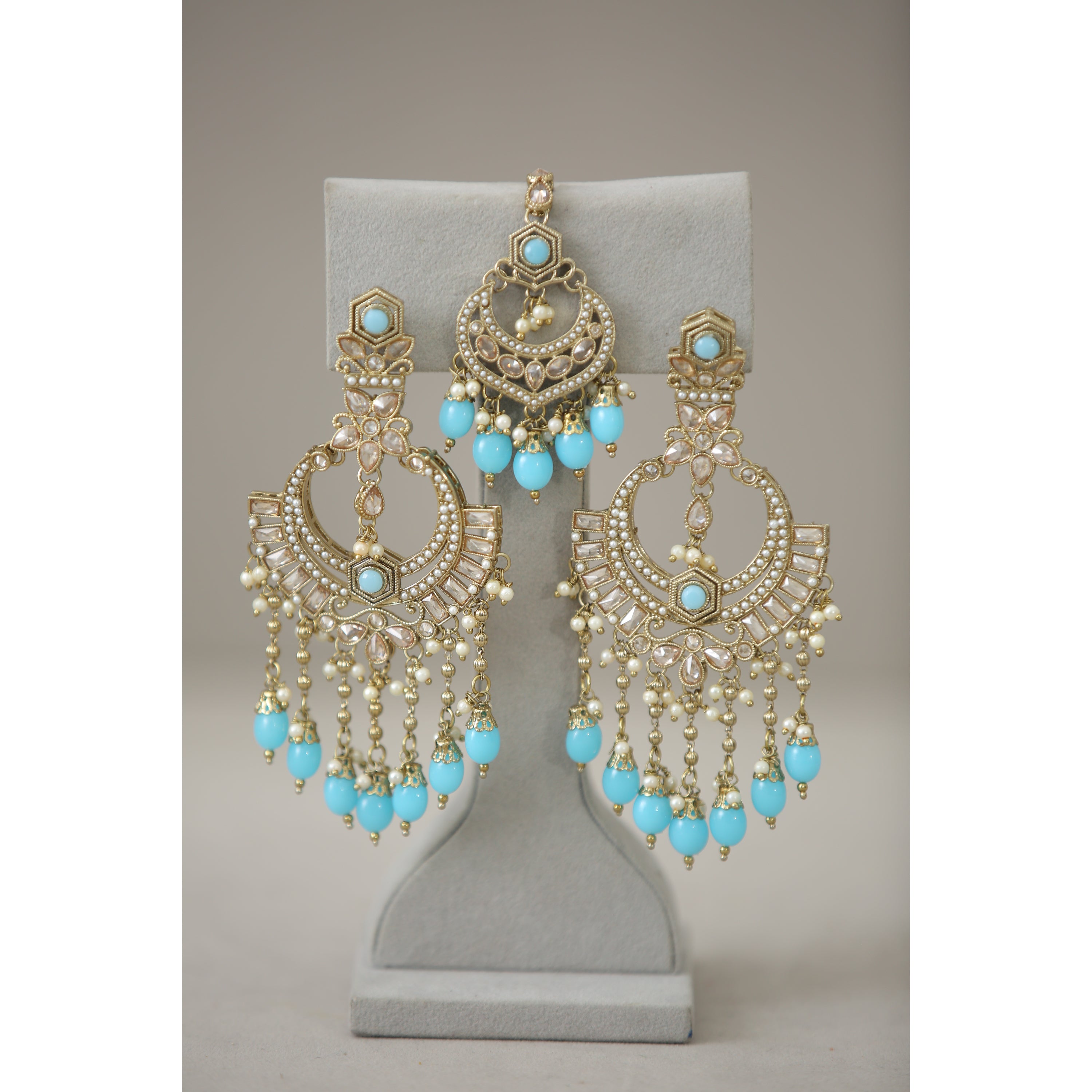 Exquisite Polki Diamond Earrings with Tikka - Traditional Indian Jewelry for Weddings, Festivals & Special Occasions
