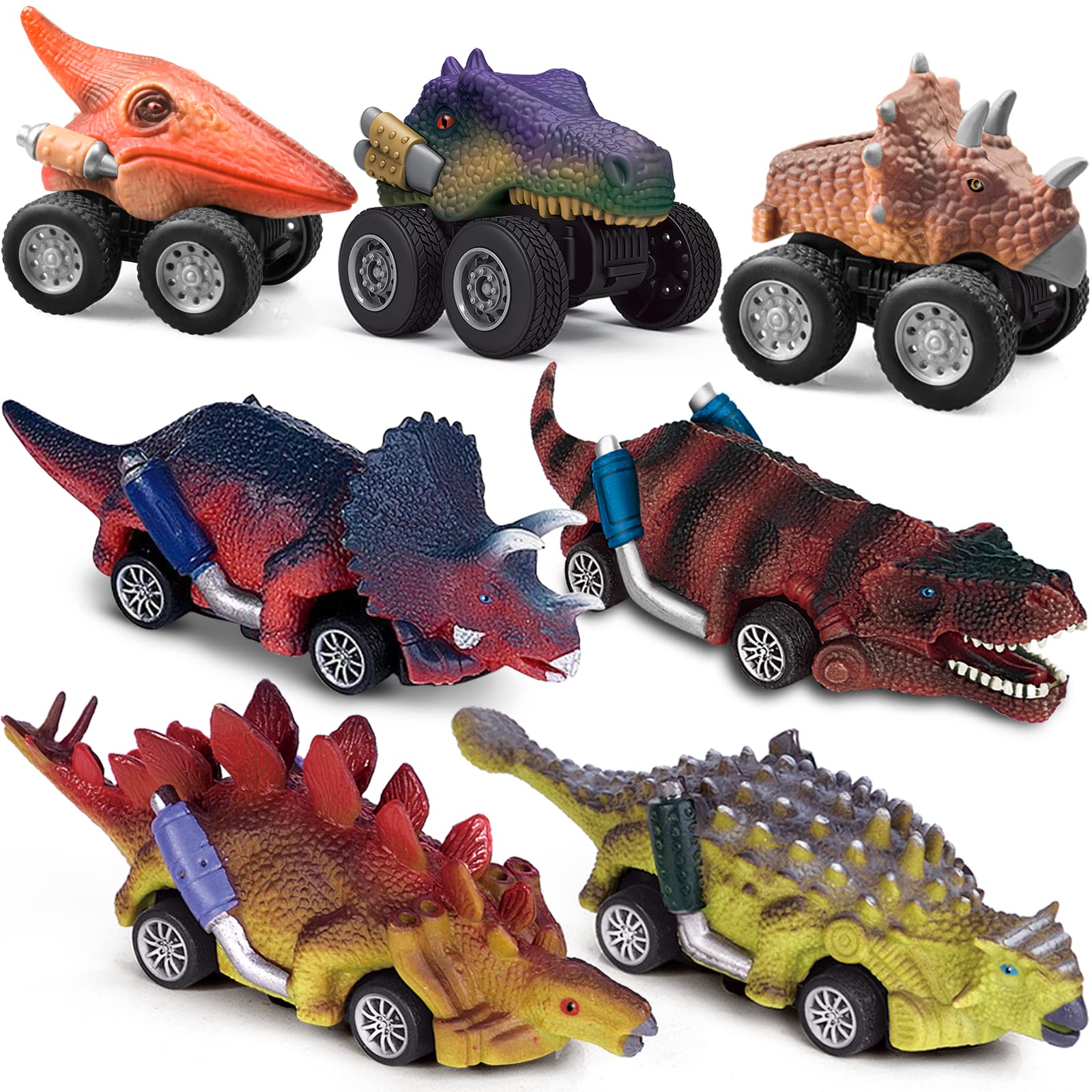 FFTROC Pull Back Dinosaur Toy Cars for Kids Ages 3-5 - Fun Dino Race Set for Boys & Girls | Birthday Gifts, Preschool Learning Toys for 3 4 5 Year Olds | Perfect for Indoor Play, Party Favors & STEM Activities