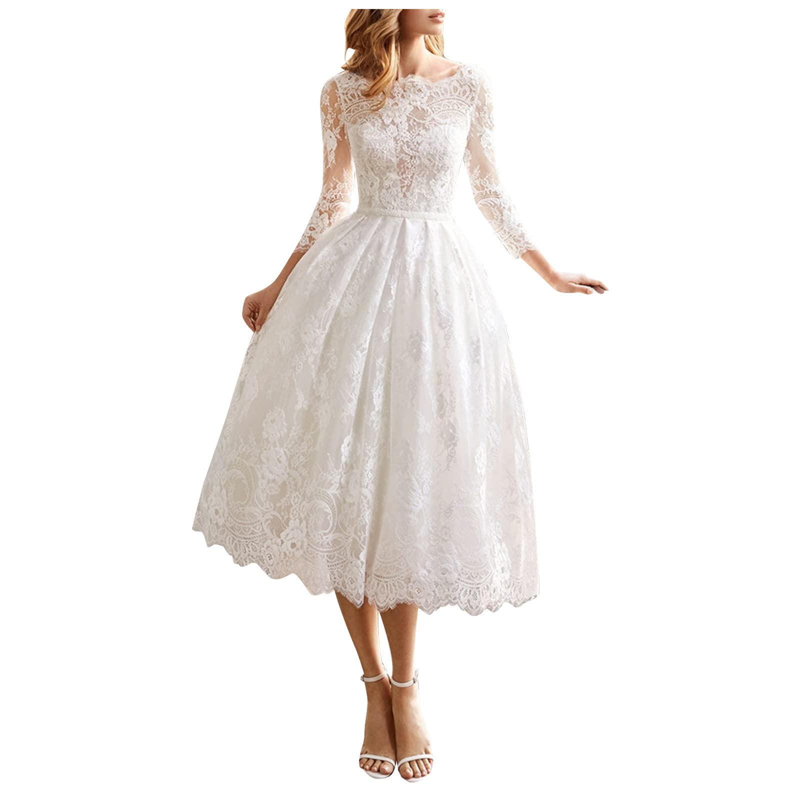 Twoker Elegant Wedding Dress - Mid-Length Long-Sleeved Slim Fit Gown for Women in Solid Colors | Perfect for Bridal Ceremonies, Formal Events & Special Occasions
