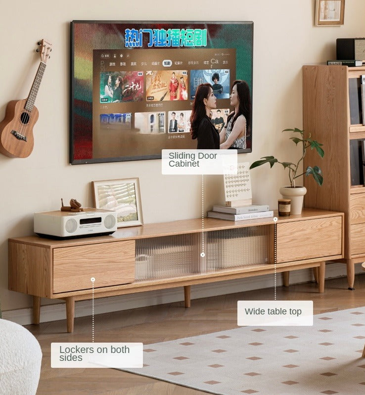 Modern Oak Solid Wood TV Stand with Storage - Stylish Entertainment Center for Living Room, Bedroom & Home Theater