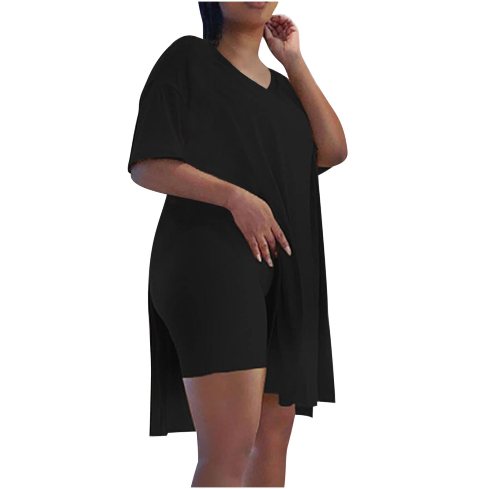 Prime Women's 2-Piece Summer Lounge Set - Ribbed Knit Matching T-Shirt & Biker Shorts | Casual Pajama Outfit for Home, Yoga & Outdoor Activities | Deals of The Day