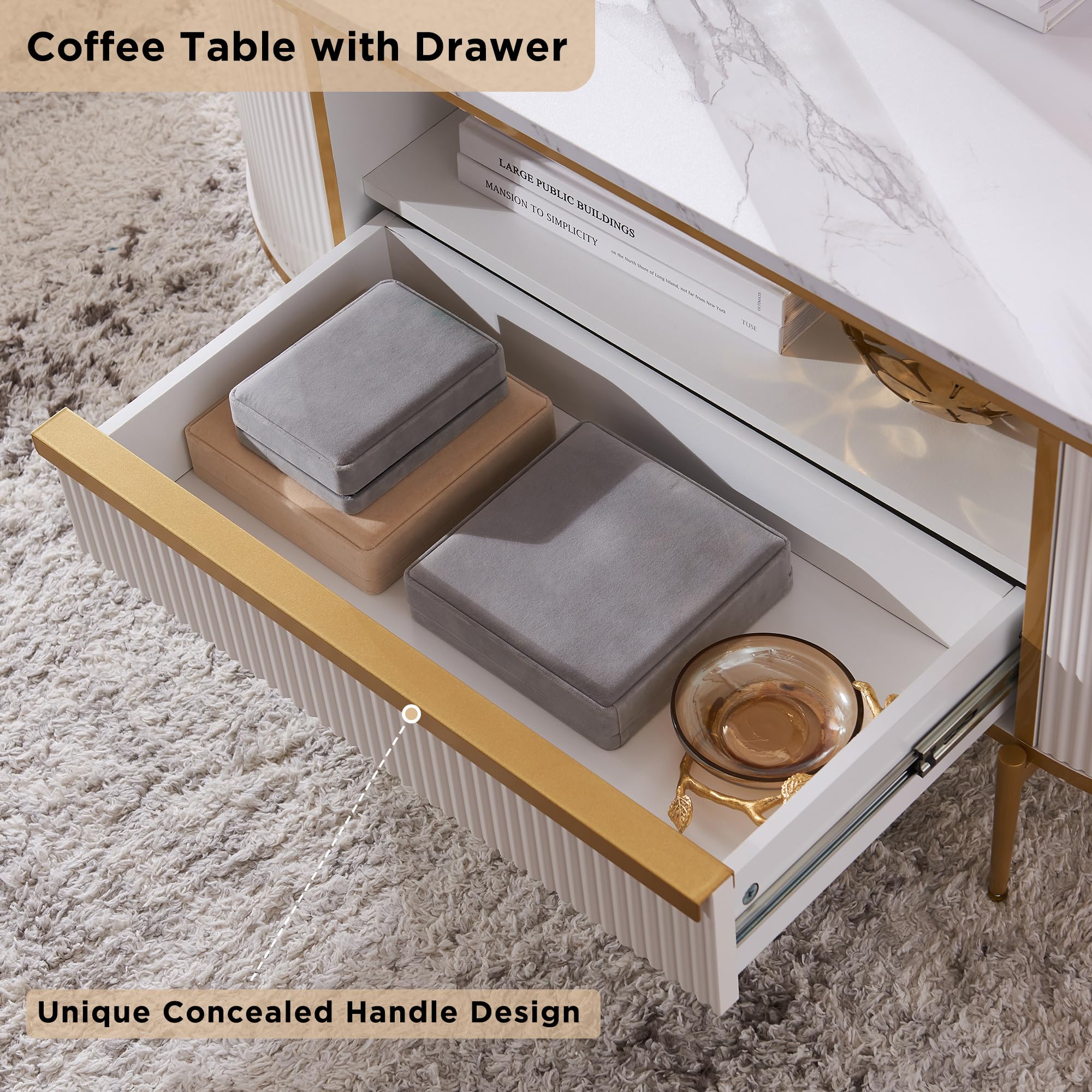 OKD Modern Luxury Fluted Coffee Table - 48