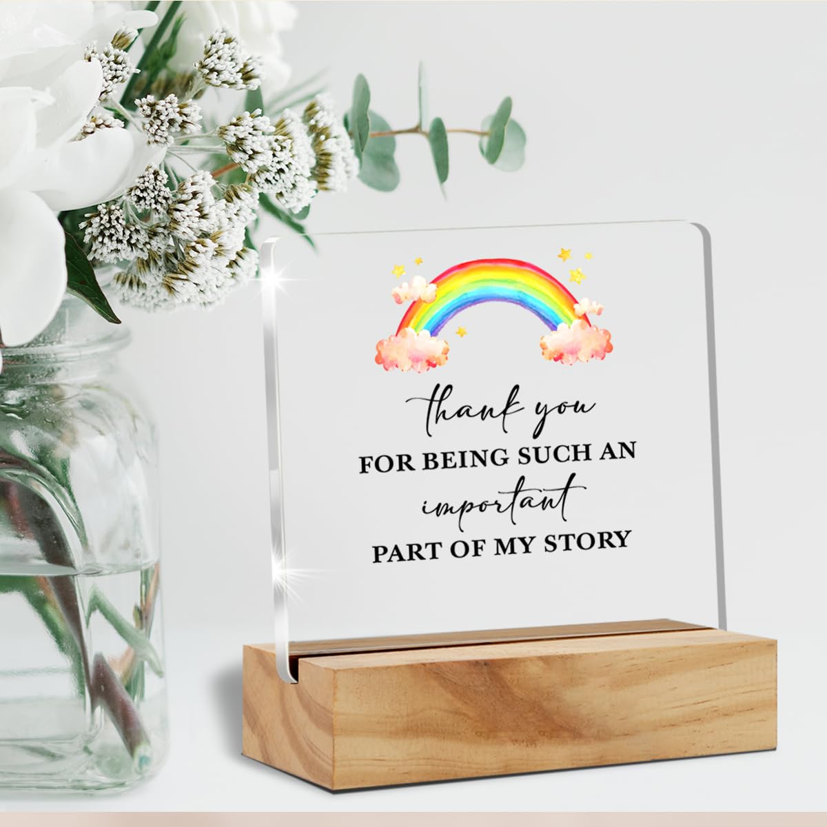 Personalized Teacher Appreciation Gift - Rainbow Acrylic Desk Sign with 'Thank You for Being an Important Part of My Story' Engraving - Perfect Teacher's Day, End of Year, or Retirement Gift for Educators