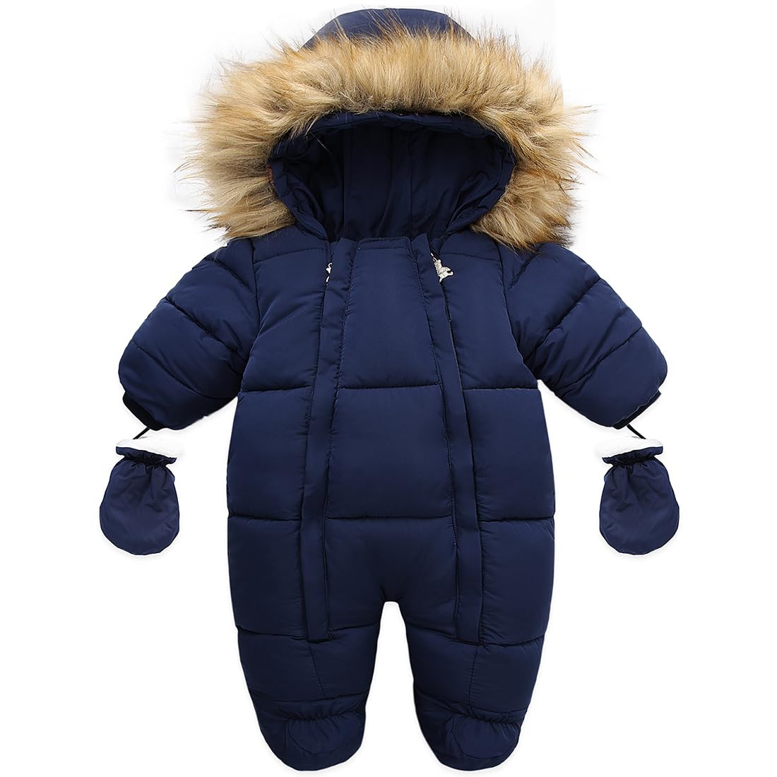 Warm Baby Winter Snowsuit with Hood & Gloves - Insulated Puffy Coat Jacket & Footed Romper Jumpsuit for Boys & Girls 6-24 Months | Perfect for Outdoor Play, Snow Days & Cold Weather Adventures
