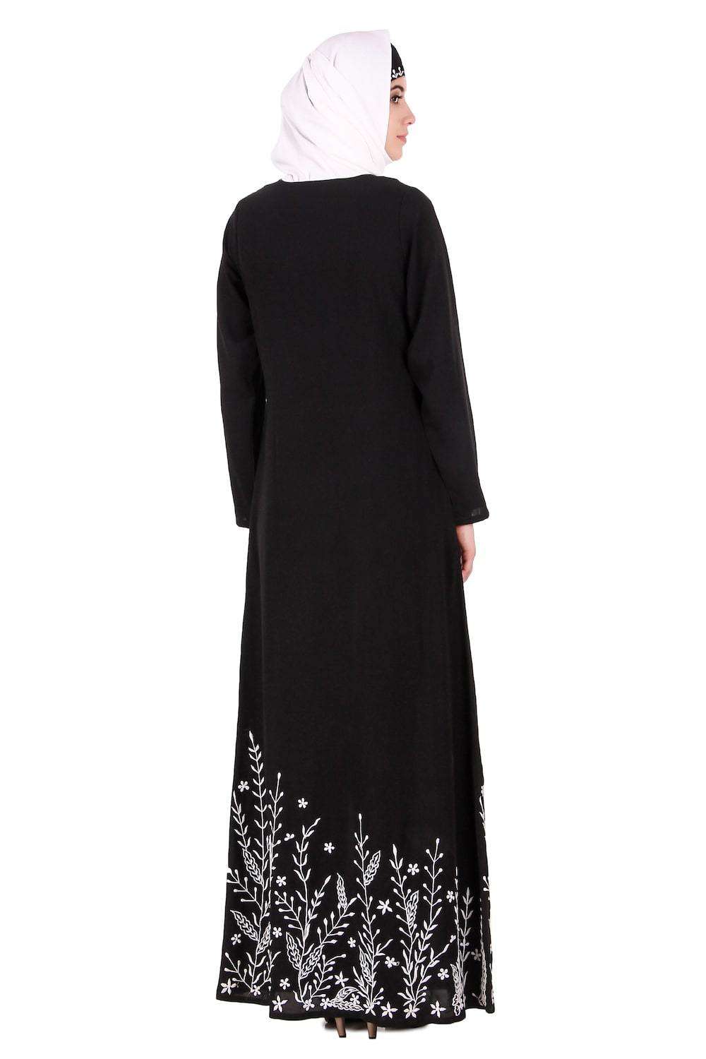 Elegant Embroidered Abaya with Leaf Pattern - Modest Islamic Dress for Women - Perfect for Prayer, Eid, and Special Occasions