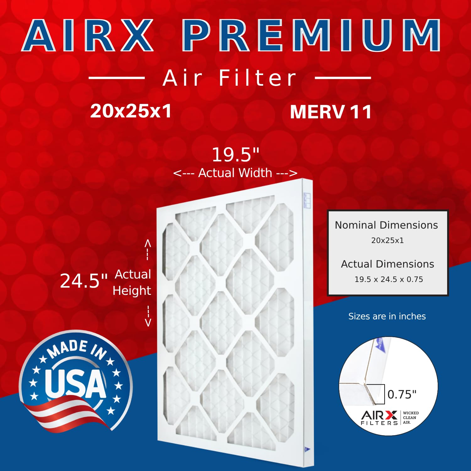 AIRX FILTERS WICKED CLEAN AIR - 20x25x1 MERV 11 Electrostatic Pleated HVAC Air Filter (6 Pack) - Perfect for AC, Furnace & Home Air Purification Systems - Improves Indoor Air Quality & Reduces Allergens