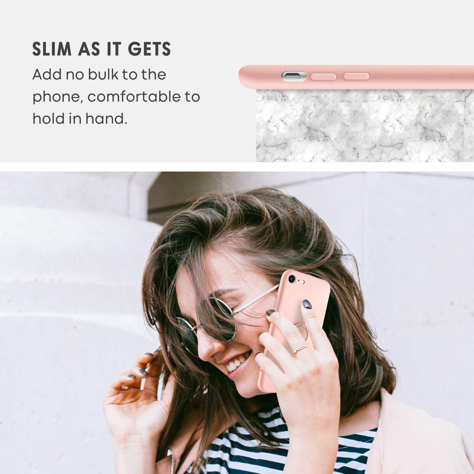 Premium Slim Silicone iPhone SE 2022/2020 & iPhone 8/7 Case - Shockproof Soft Rubber Hybrid Cover with 360° Ring Kickstand (Pink) - Perfect for Women's Daily Protection & Hands-Free Viewing