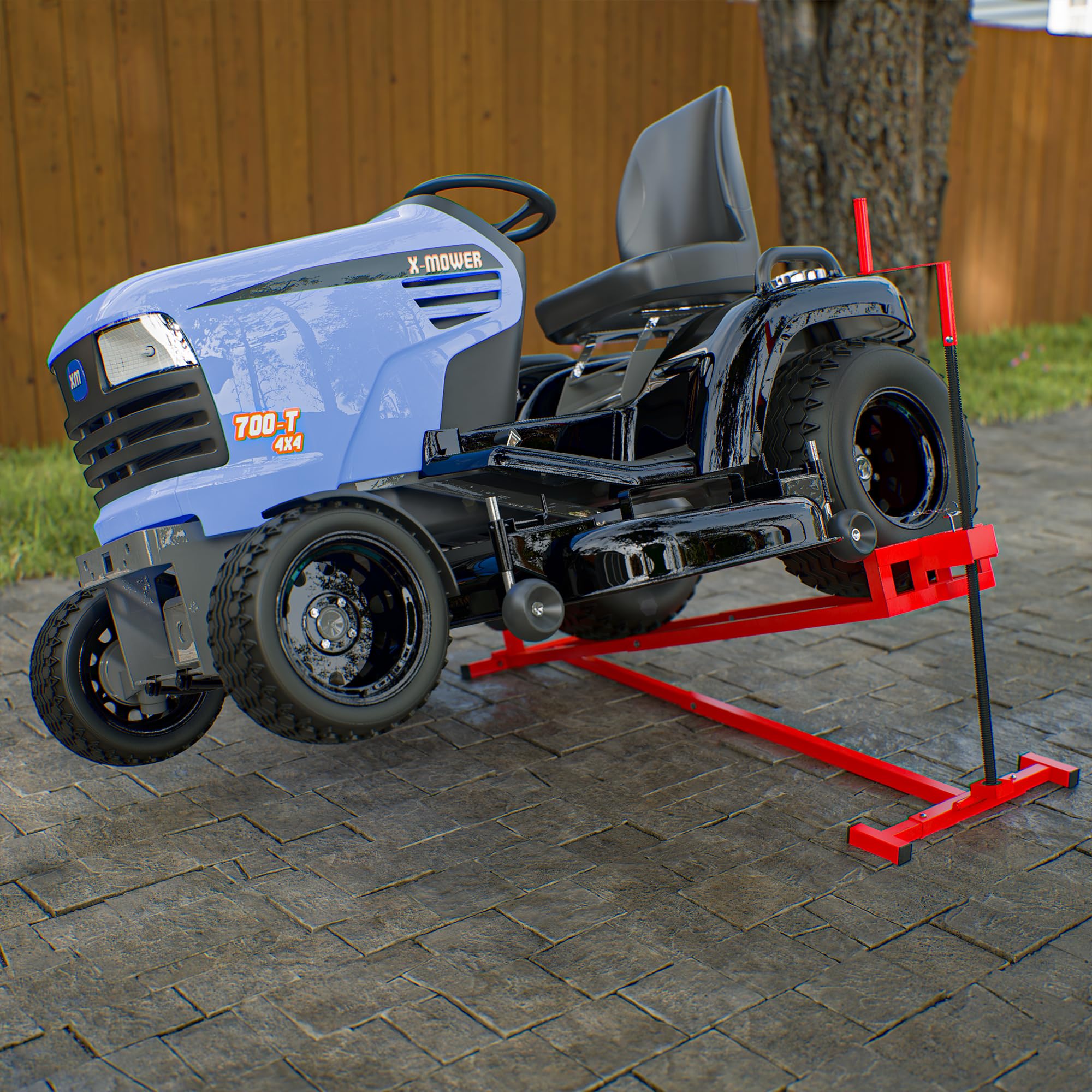 Heavy Duty Riding Mower Lift - 882LBS Capacity Lawn Tractor Jack with Manual & Power Tool Handles - Red Garden Tractor Lifting Platform for Mower Maintenance (Perfect for DIY Repairs, Tire Changes & Seasonal Storage)
