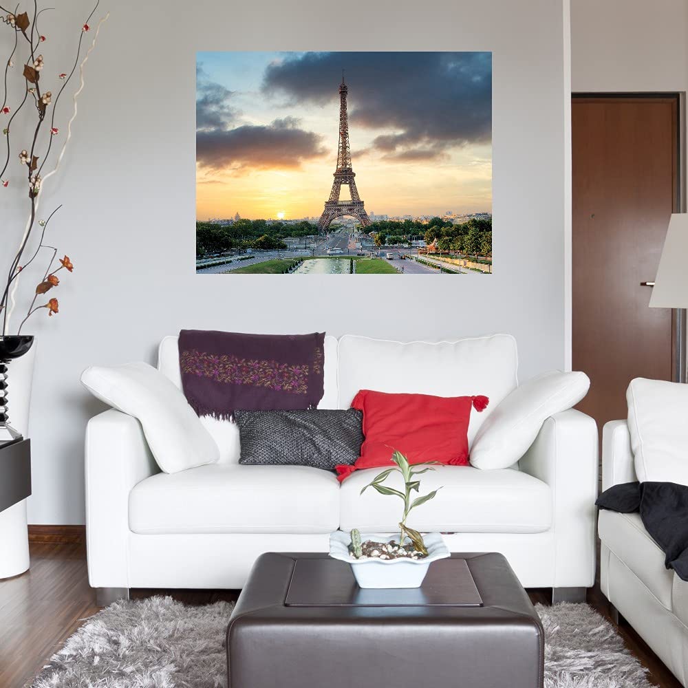 Eiffel Tower Sunset Painting - Handmade Canvas Wall Art by Alan Blaustein - 43x32 Inch Ready to Hang - Perfect for Living Room, Bedroom, Office Decor - Romantic Parisian Home Décor for Wedding Gifts & Anniversary Presents