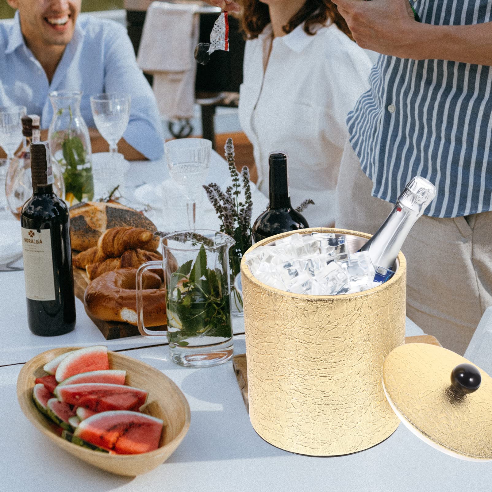 Premium Stainless Steel Ice Bucket with Lid & Ice Tongs - Gold Wine Chiller for Cocktails, Whisky & Champagne - Perfect for Home Bars, Parties & Wedding Receptions