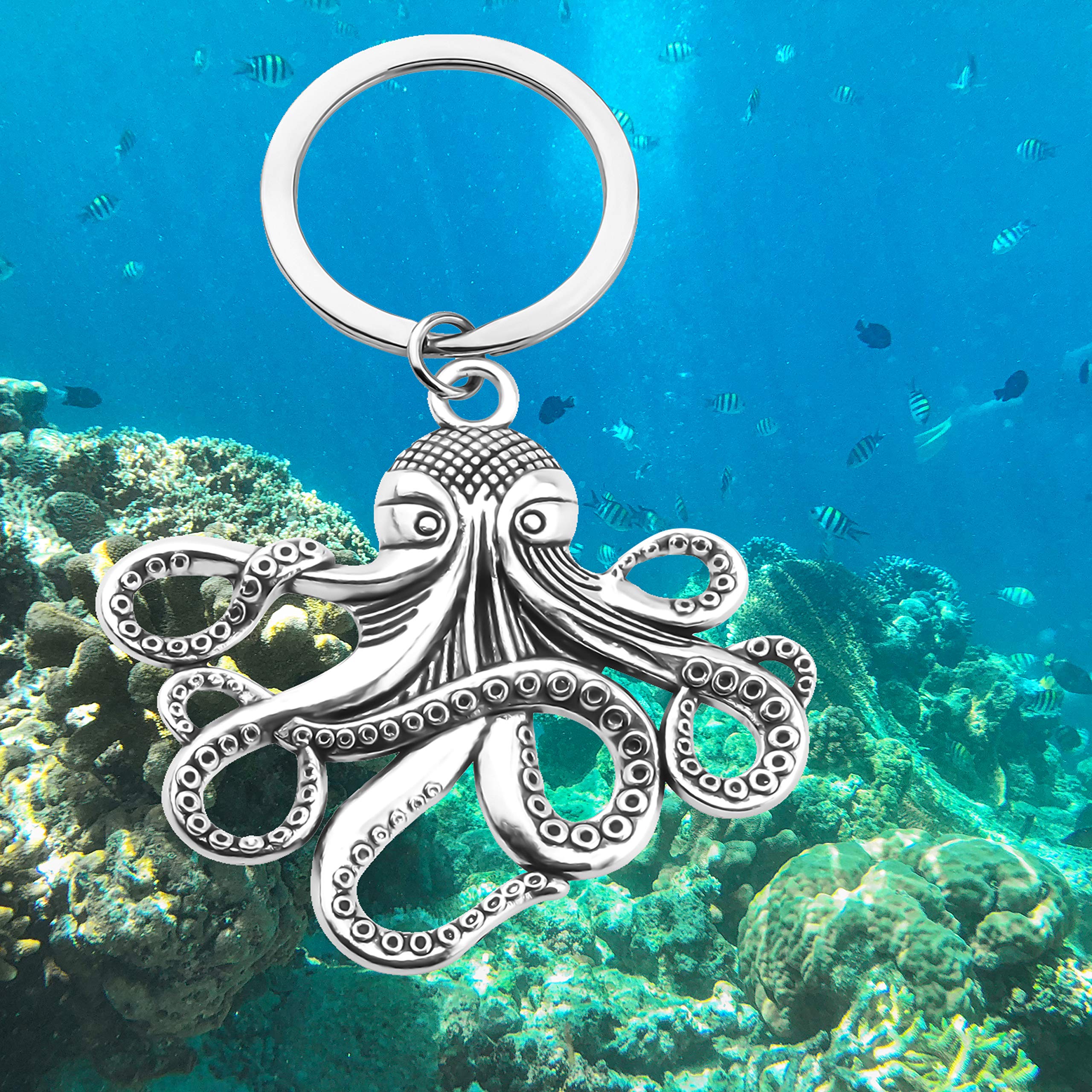 BEKECH Octopus Keychain - Black Eyed Squid Charm, Sea Animal Jewelry for Pirates & Ocean Lovers | Perfect Gift for Beach Parties, Nautical Decor & Key Accessories