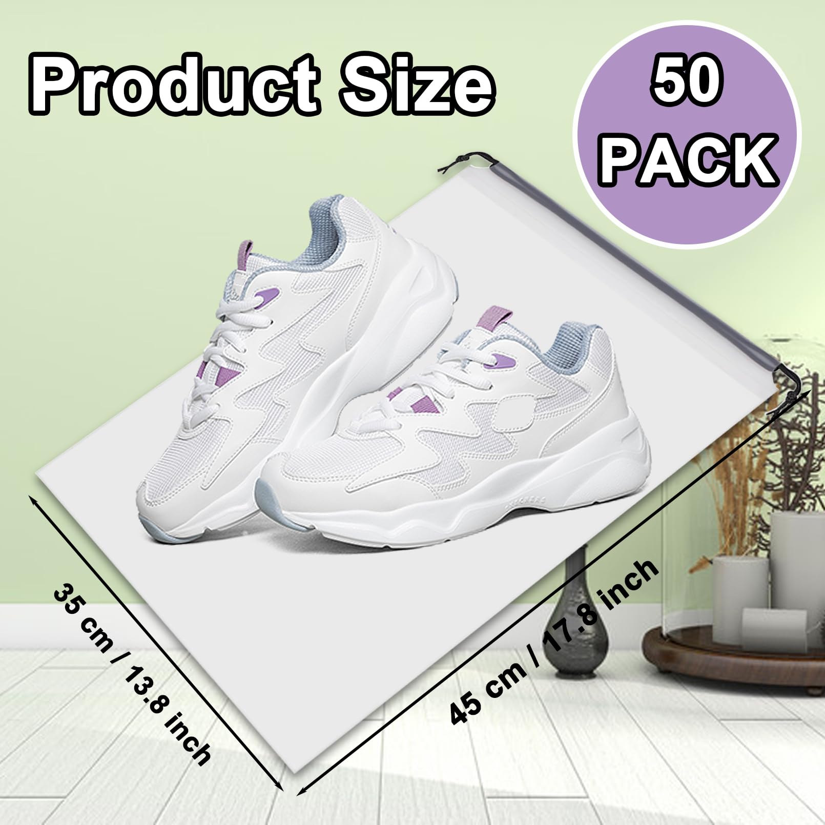 50 Pack Clear Shoe Storage Bags for Travel - Large Waterproof Drawstring Dustproof Shoe Organizers with Rope for Men & Women - Perfect for Packing, Gym, Air Travel & Shoe Protection
