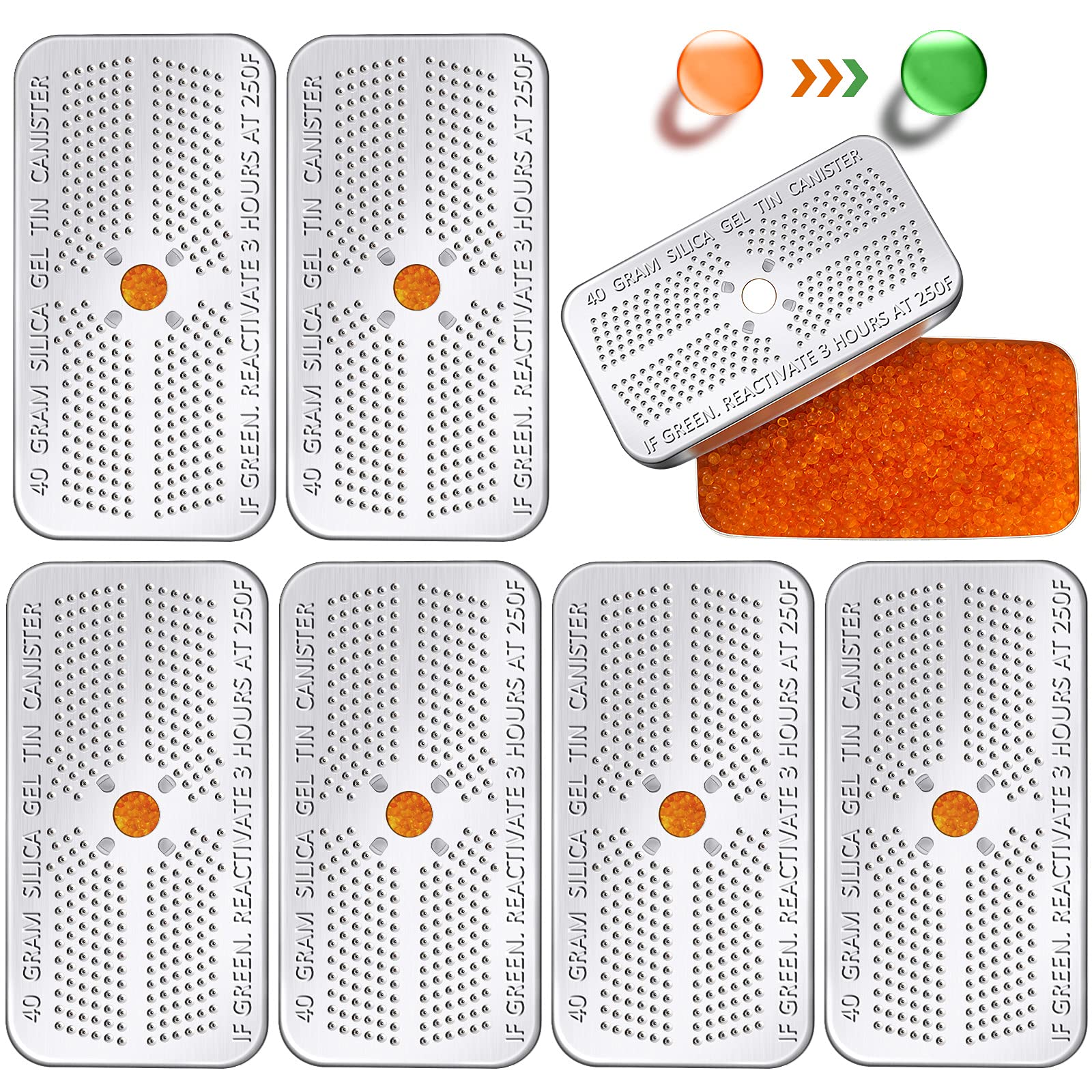 6 Pack 40g Reusable Silica Gel Dehumidifier - Orange to Green Moisture Indicating Desiccant for Car, Closet, Cabinet, Storage Box & Travel Bags | Moisture Absorber for Home, Office & RV Use