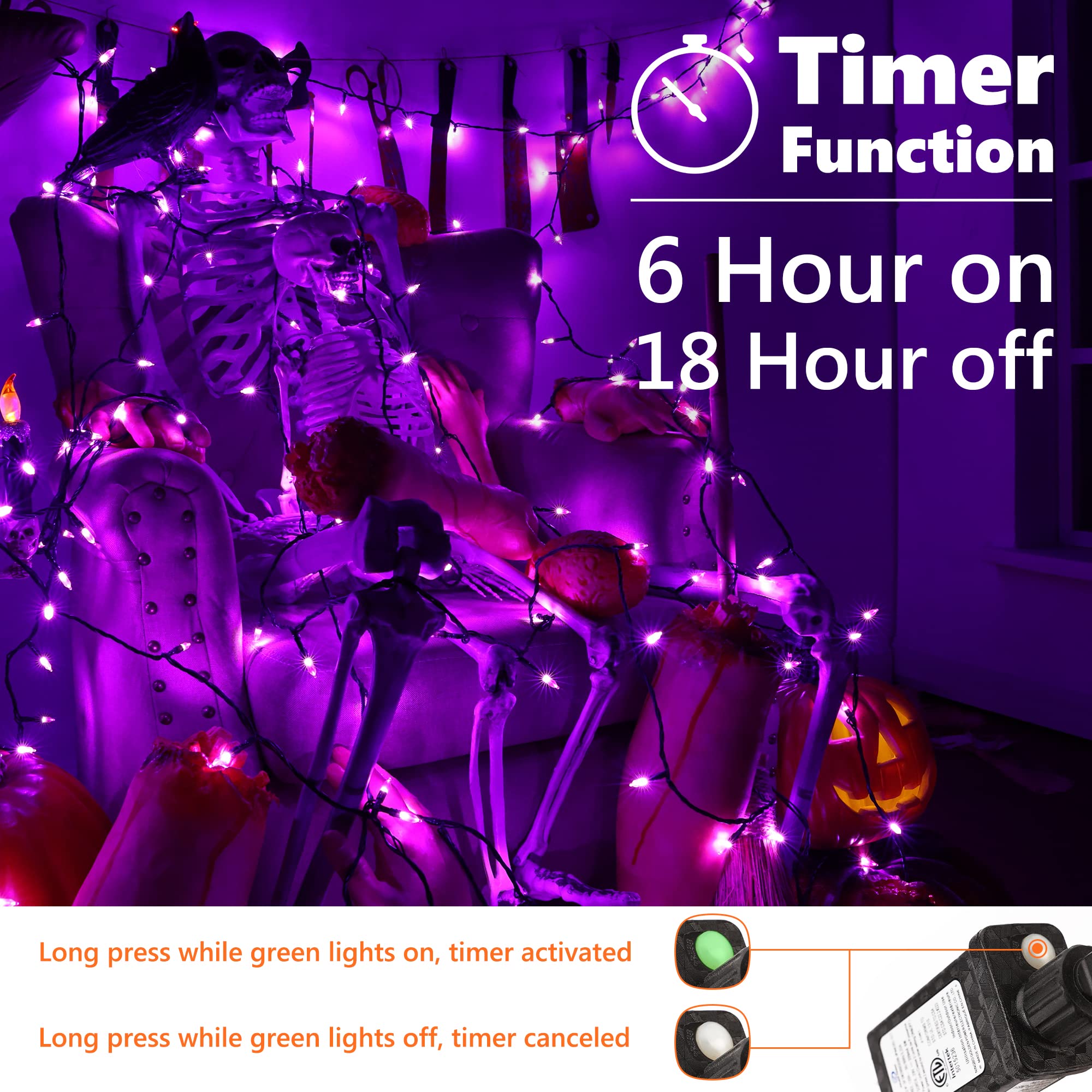 BrizLabs 66ft 200 LED Purple Halloween String Lights - Waterproof Outdoor/Indoor Fairy Lights with 8 Modes & Timer - Perfect for Halloween Decorations, Christmas Trees, Parties, Patio, Garden, and Home Decor