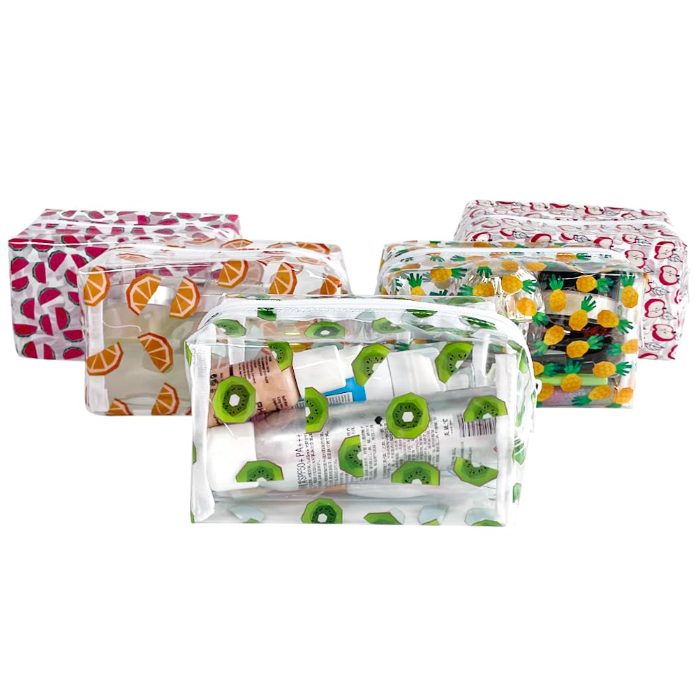 ONEART Cute Fruit Cosmetic Bag - Clear Makeup Toiletry Pouch with Zipper, Cartoon Portable Organizer Storage Holder for Travel, Gym, School (Set of 1) - Perfect for Makeup Brushes, Skincare Products & Travel Essentials
