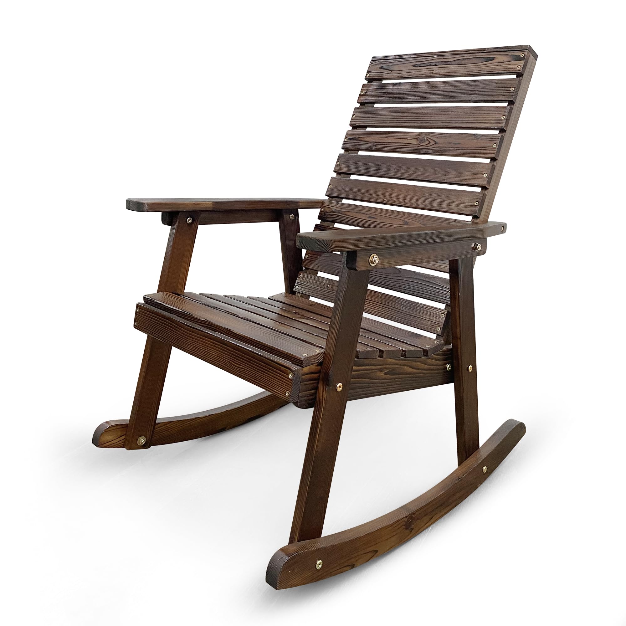 Premium Solid Fir Wood Rocking Chair with High Backrest & Contoured Seat - Heavy Duty 600 lbs Capacity - Dark Chocolate Finish - Perfect for Indoor Living Room, Outdoor Patio, Garden & Porch Relaxation