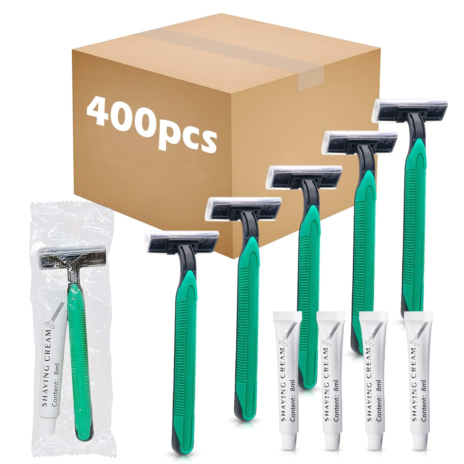 (400 Pack) Kheoxusa Disposable Razors - Bulk Individually Wrapped Twin Blade Razors for Women & Men - Smooth Shaving for Face, Legs, Body & Tattoo Care - Perfect for Travel, Gym & Daily Use