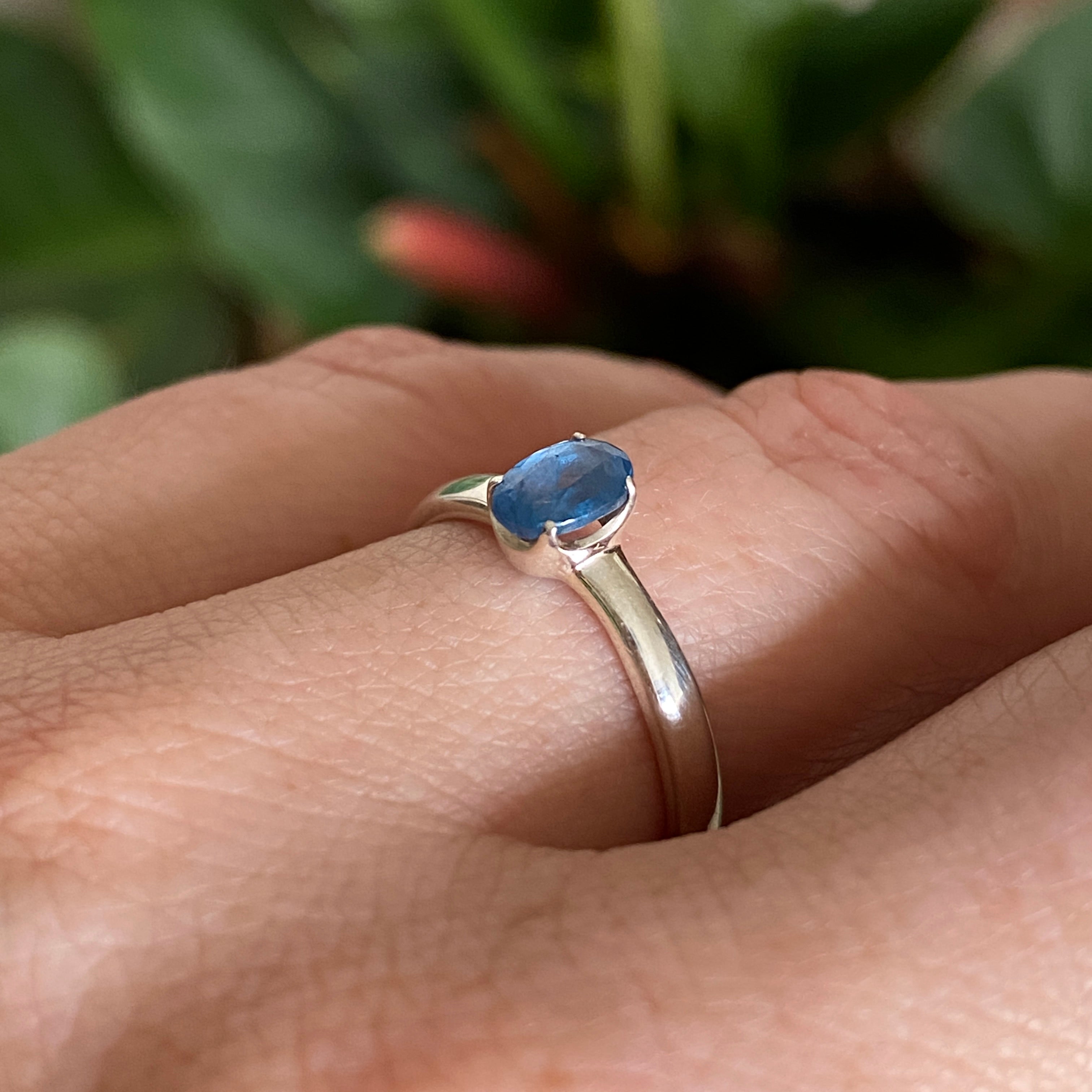 Blue Kyanite Oval Faceted Ring Size 7 - Natural Healing Stone Jewelry for Women - Perfect for Meditation, Energy Work & Spiritual Gifts | PRGJ521