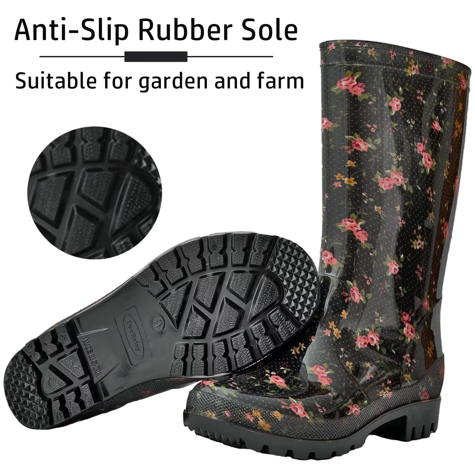 DaeRainy Women's Waterproof Mid-Calf Rain Boots - Non-Slip Garden, Fishing, Farm & Outdoor Work Boots for Women - Perfect for Rainy Days, Yard Work & Outdoor Adventures