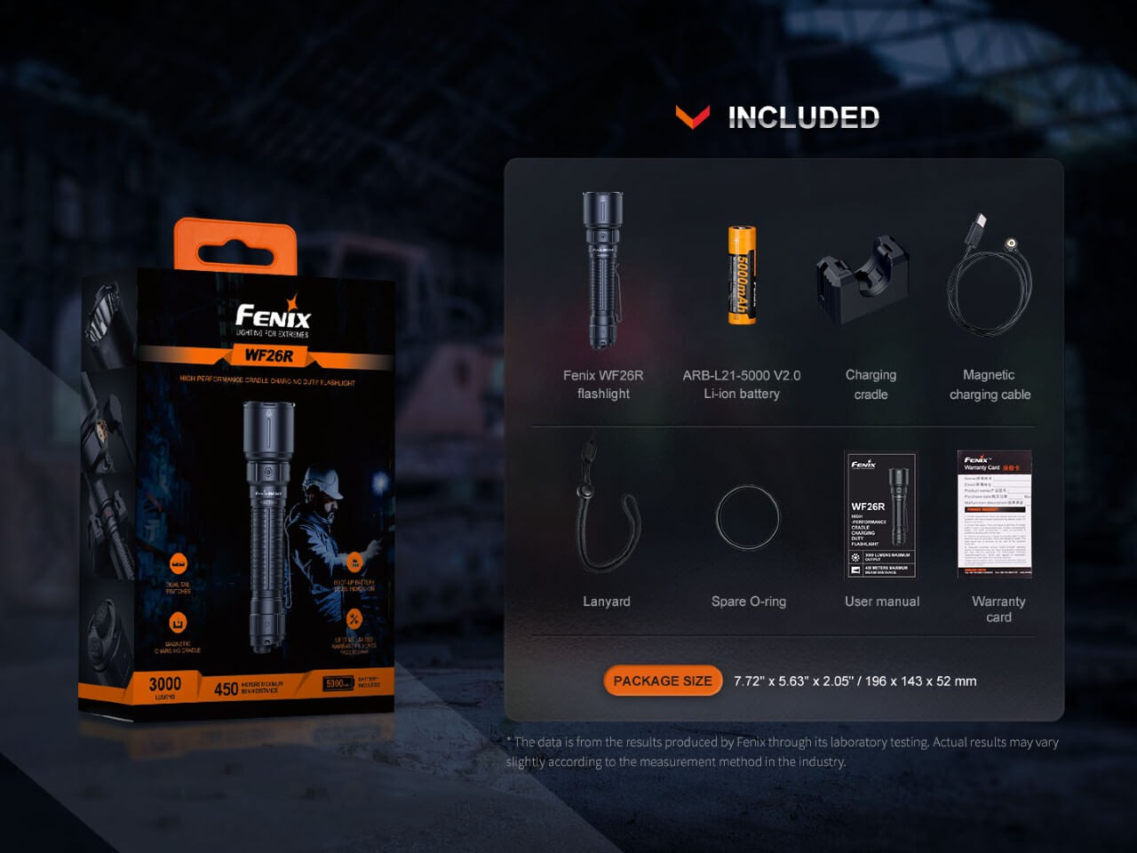 Fenix WF26R Rechargeable LED Work Flashlight with Cradle Charging - Bright, Durable for Camping, Hiking, and Emergency Use
