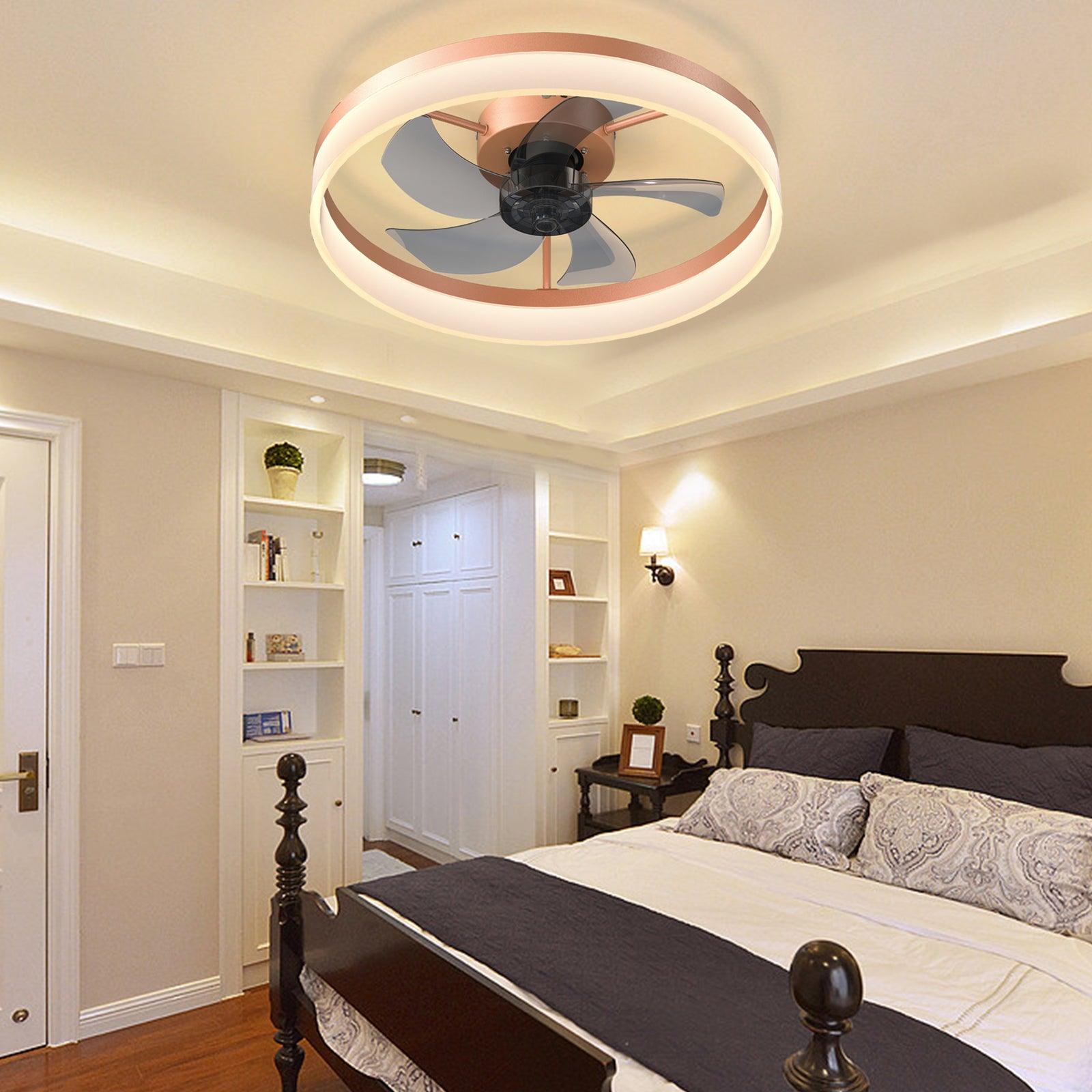 Modern Rose Gold Ceiling Fan with Dimmable LED Lights - Ultra-Thin Flush Mount Design for Bedroom, Living Room & Office