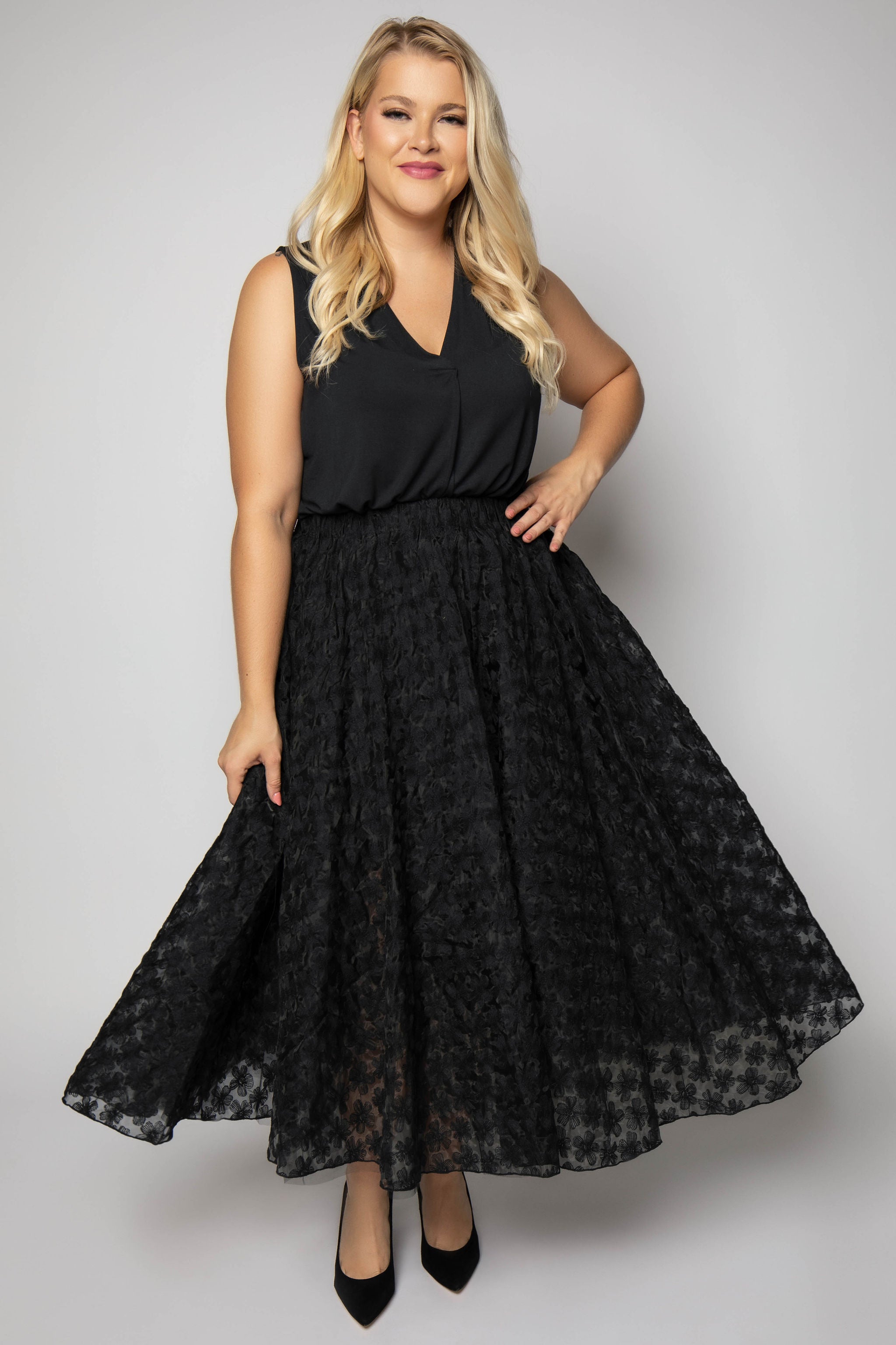 Floral Tea Skirt - Women's A-Line Midi Skirt with Pockets, Boho Summer Dress for Casual Outings, Beach Vacations & Garden Parties