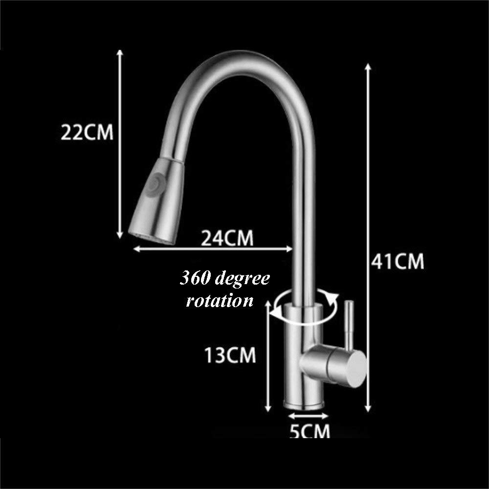Stainless Steel Brushed Bathroom Faucet Trim Kit - Curved Pull Kitchen Faucet with Hot & Cold Double Control, 360° Rotating Design & Two Water Flow Modes for Sink - Perfect for Modern Bathrooms and Kitchens