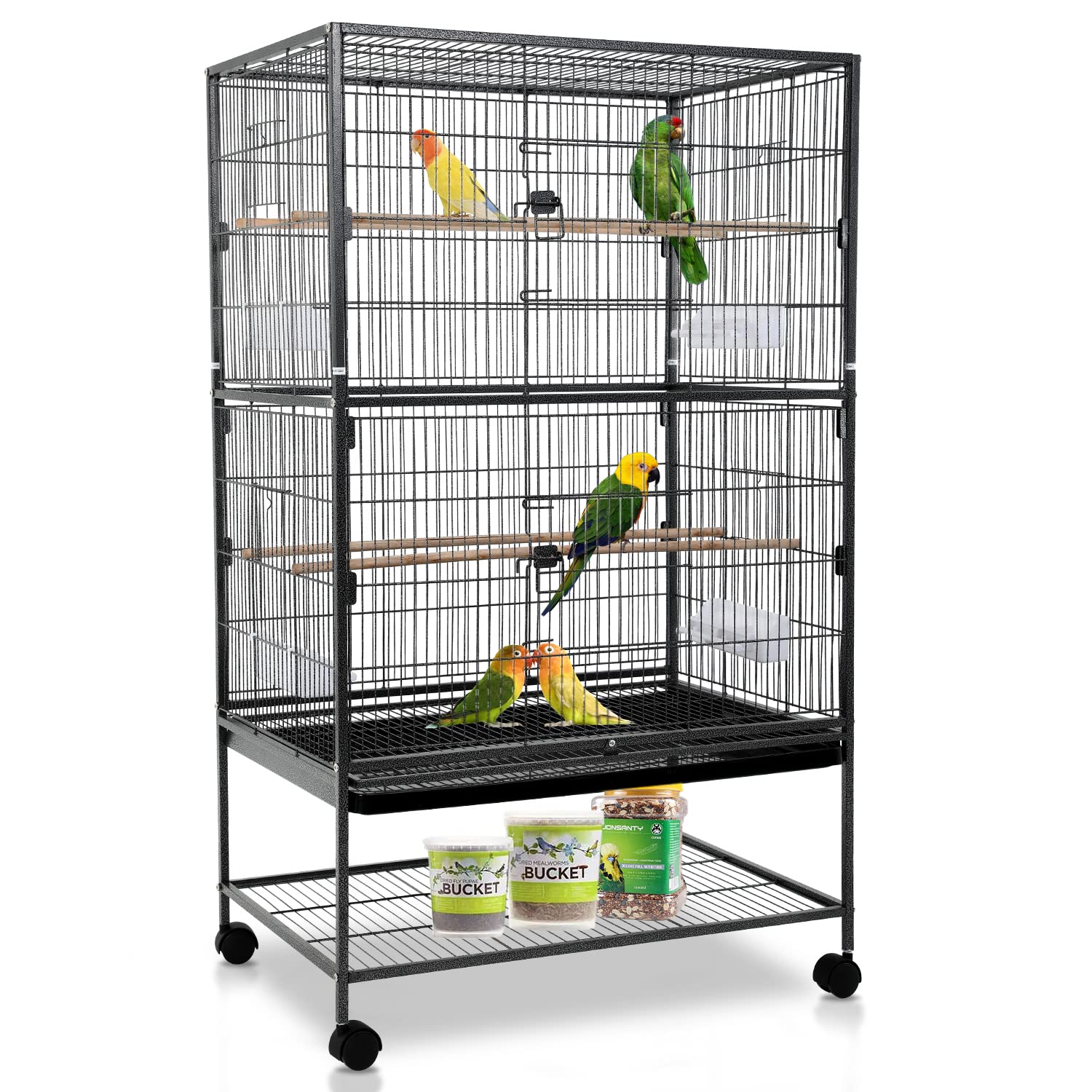 Large 35/53-Inch Wrought Iron Bird Cage with Stand & Wheels - Spacious Flight Cage for Parakeets, Cockatiels, Lovebirds, Macaws & Conures - Perfect for Home, Office or Outdoor Bird Keeping