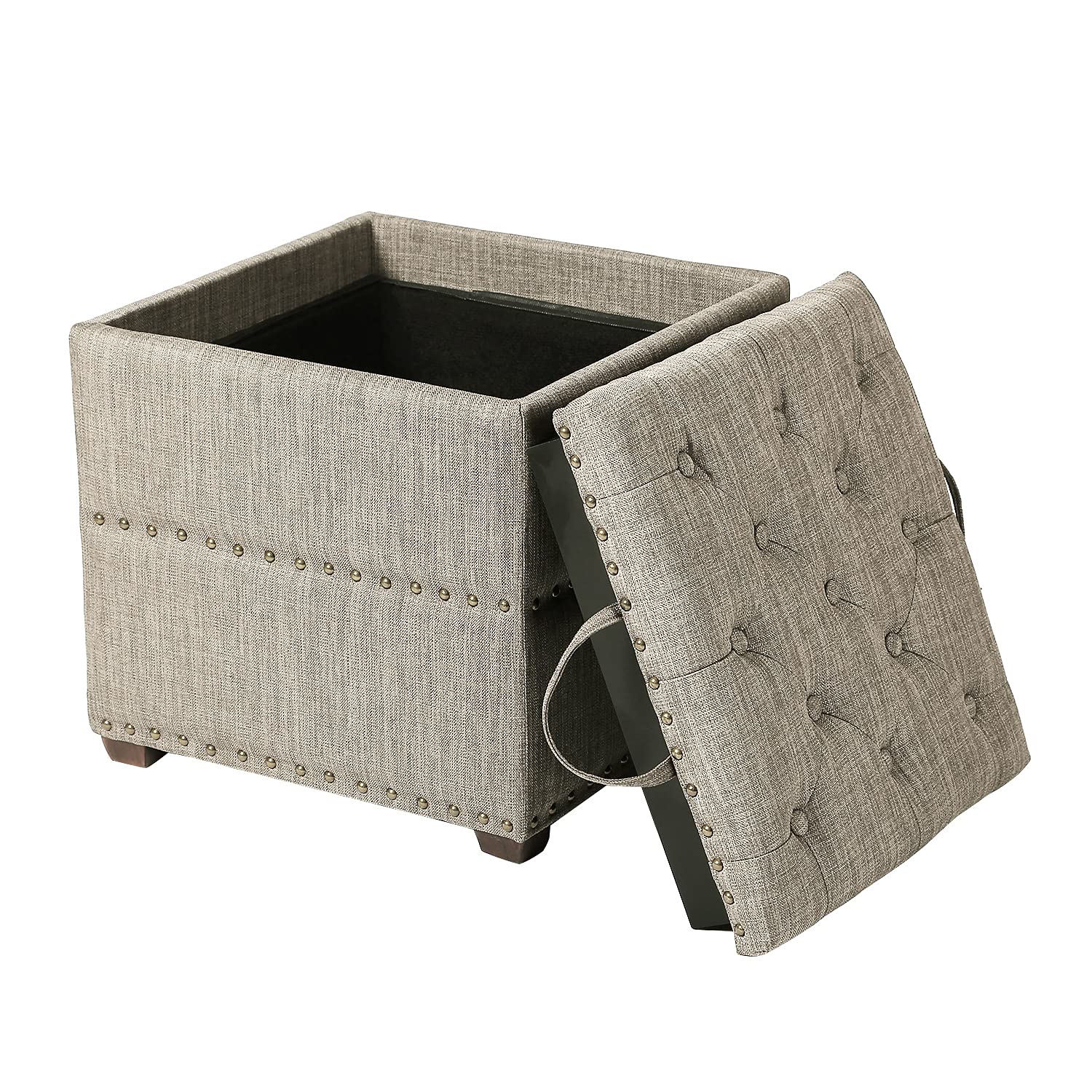 Homebeez Tufted Ottoman Storage Bench with Tray - Tan for Living Room & Bedroom