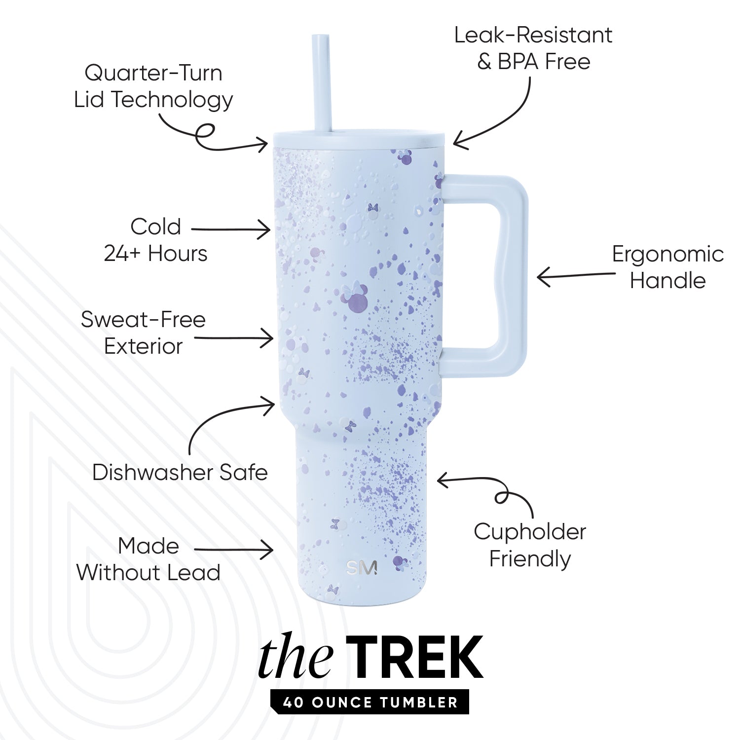 Disney Trek Tumbler 40Oz Stainless Steel Vacuum Insulated Water Bottle with Lid - Keeps Drinks Hot/Cold for 24 Hours - Perfect for Hiking, Camping, Gym & Outdoor Activities
