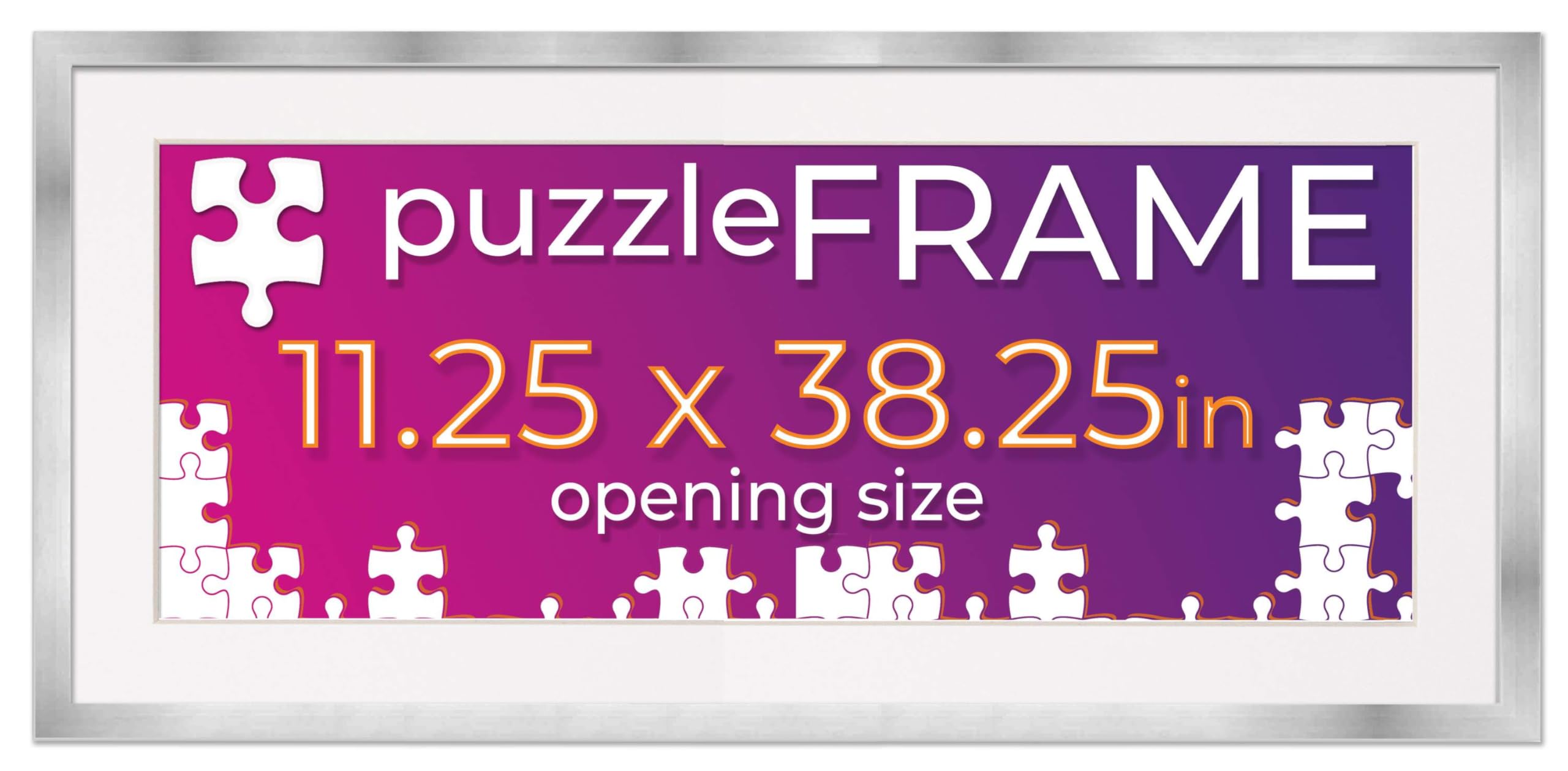 11.25x38.25 Jigsaw Puzzle Frame Kit with Puzzle Glue Sheets, Silver Wood Frame & White Mat - Complete DIY Puzzle Display Solution for Wall Decor, Gifts & Home Office Organization