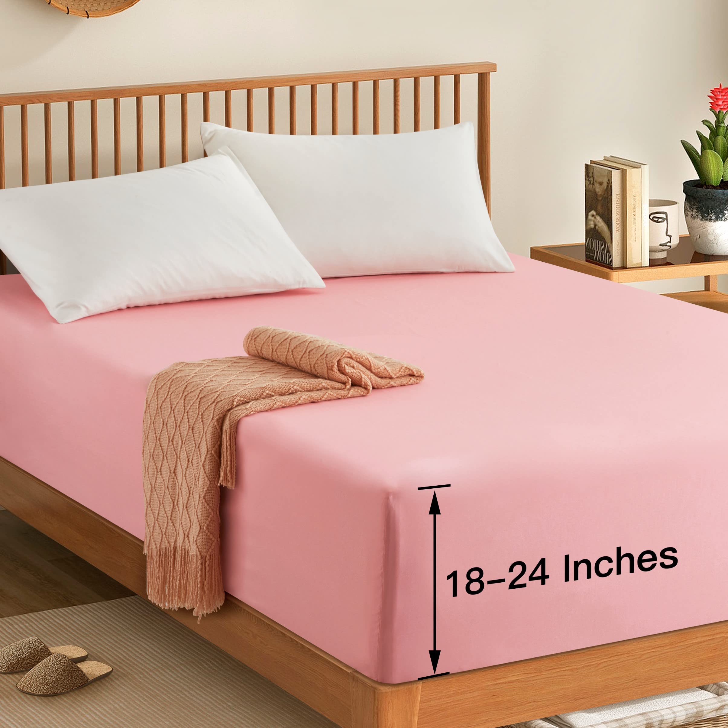 Manyshofu King Extra Deep Pocket Fitted Sheet - 1800 Thread Count Luxury Microfiber Bedding for 18-24 Inch Mattress, Blush Pink, King Size | Perfect for Hotels, Guest Rooms & Comfortable Home Use