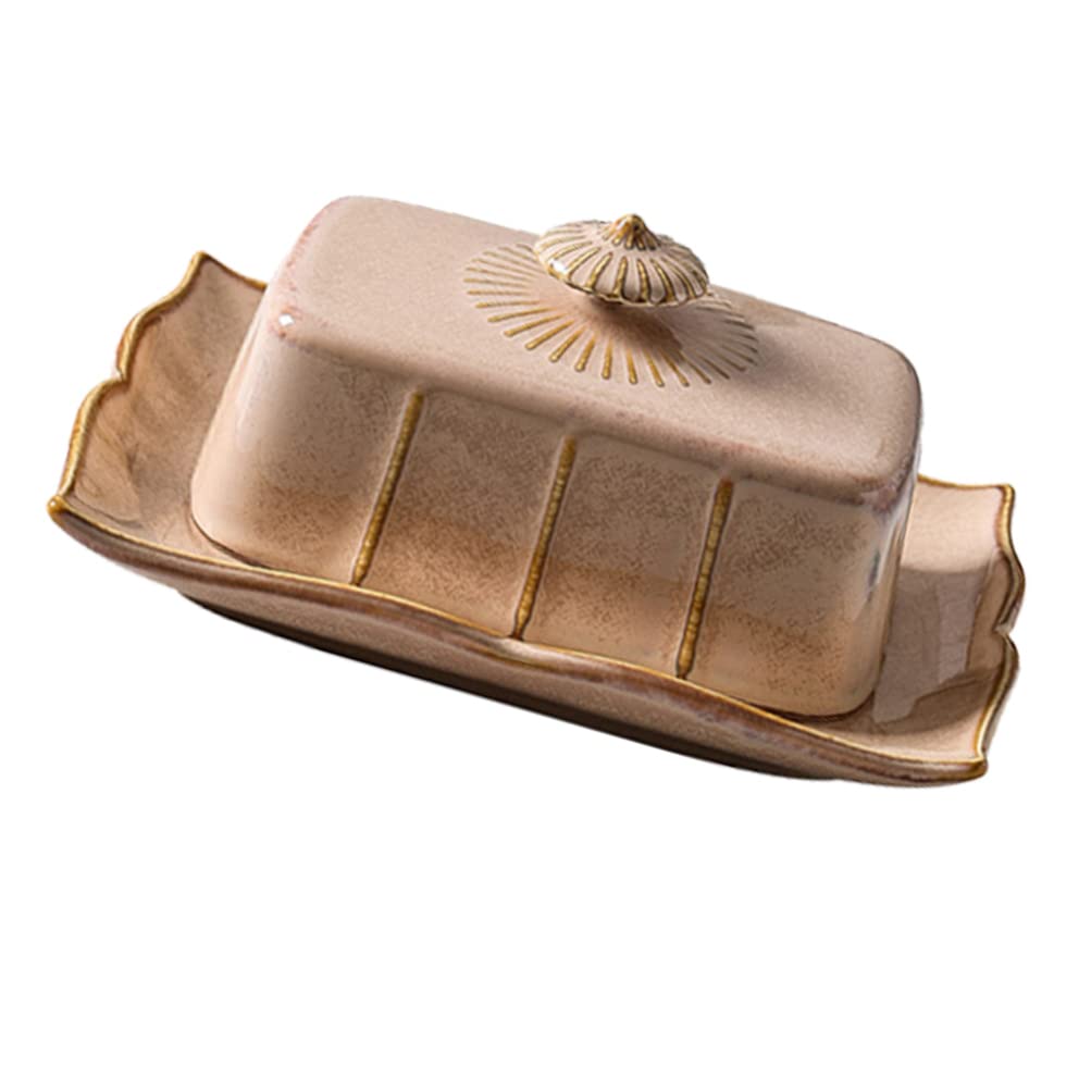 DOITOOL Ceramic Butter Dish with Lid - Porcelain Butter Keeper, Food Storage Container for Refrigerator, Elegant Serving Bowl for Desserts & Cheese - Perfect for Home Kitchen & Dining Table Use