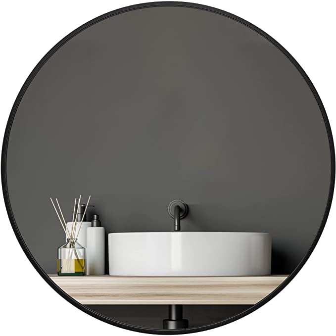 24 Inch Black Round Wall Mirror - Decorative Metal Frame Bathroom Mirror for Living Room, Bedroom & Entryway - Perfect for Vanity, Home Decor & Interior Design